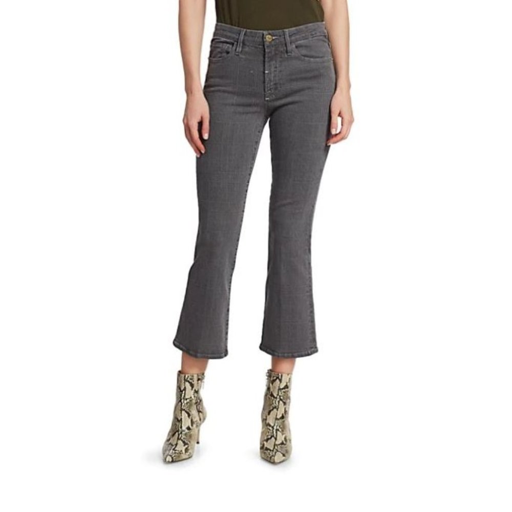 Frame Le Crop Mid-Rise Mini Bootcut Plaid Jeans 30